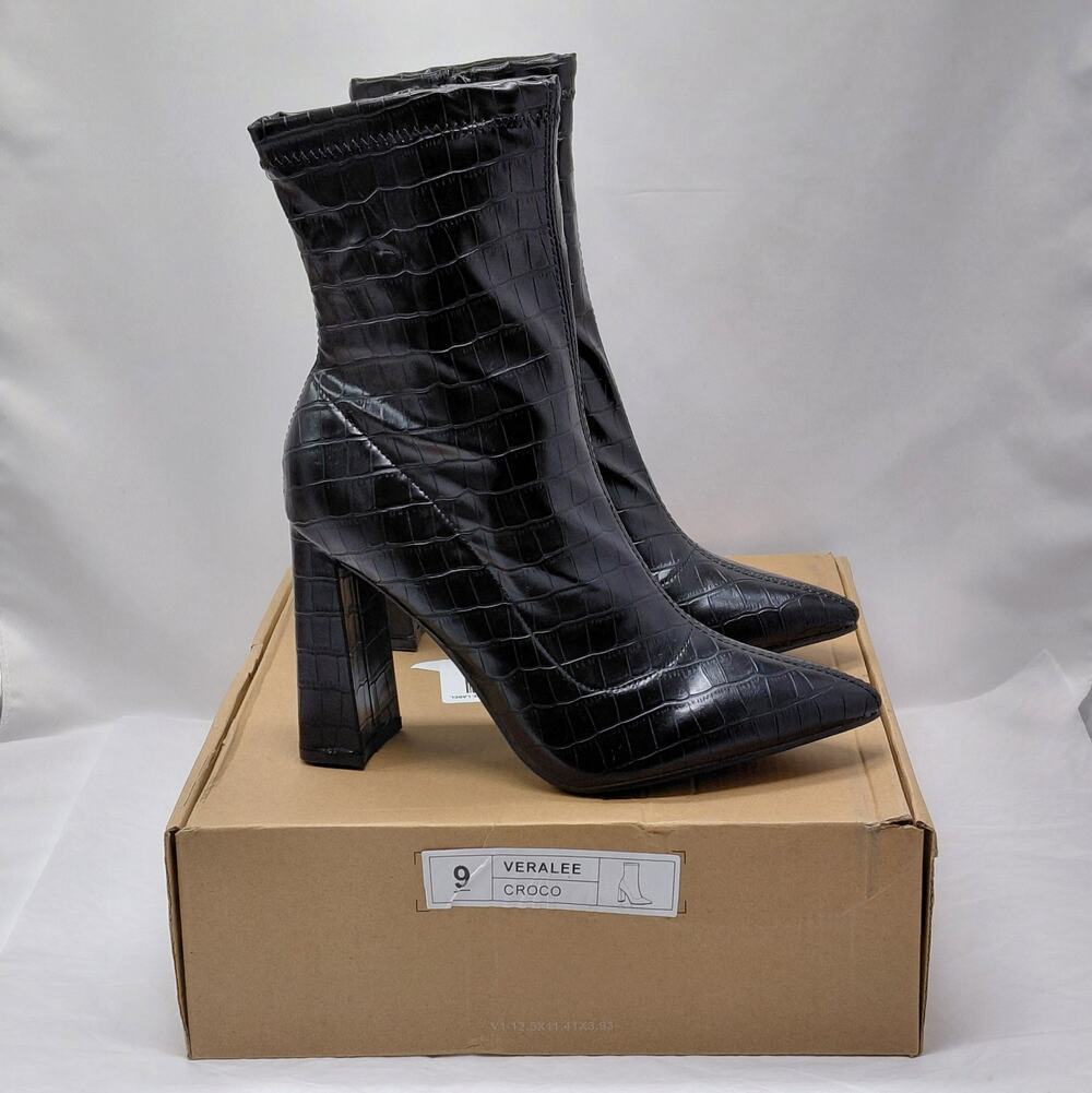 Journee Tru Comfort Womens Boots Size 9 Black Croc Moto Gothic Y2K Whimsigoth